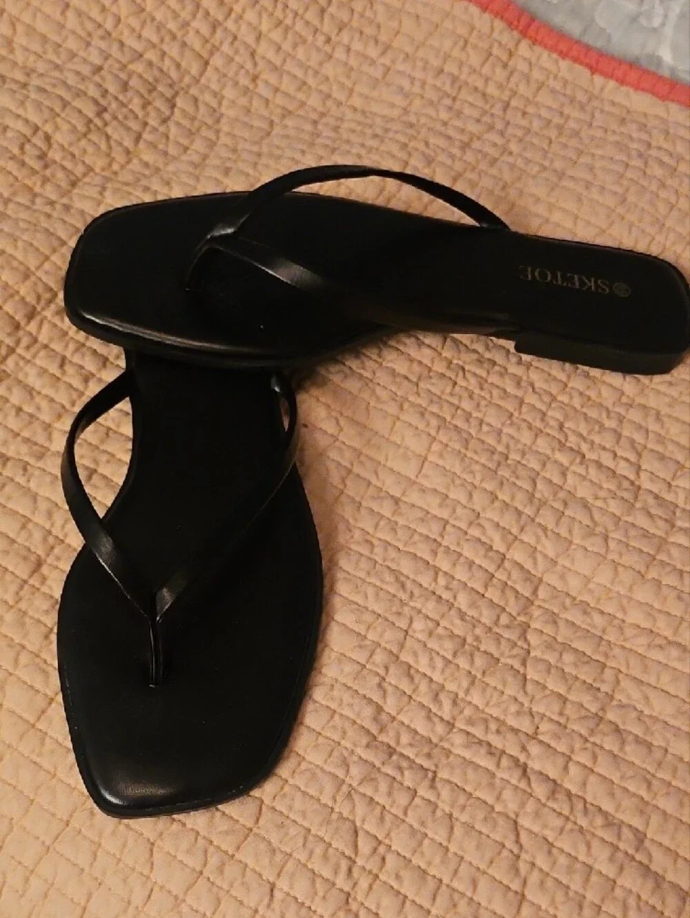 Black Square-Toe Flip Flop Sandals